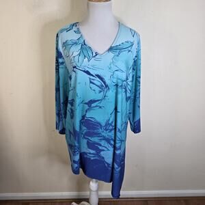 Chico's Women's Blue Floral Asymmetric Hem Blouse 3/4 Sleeve Size XL (3)